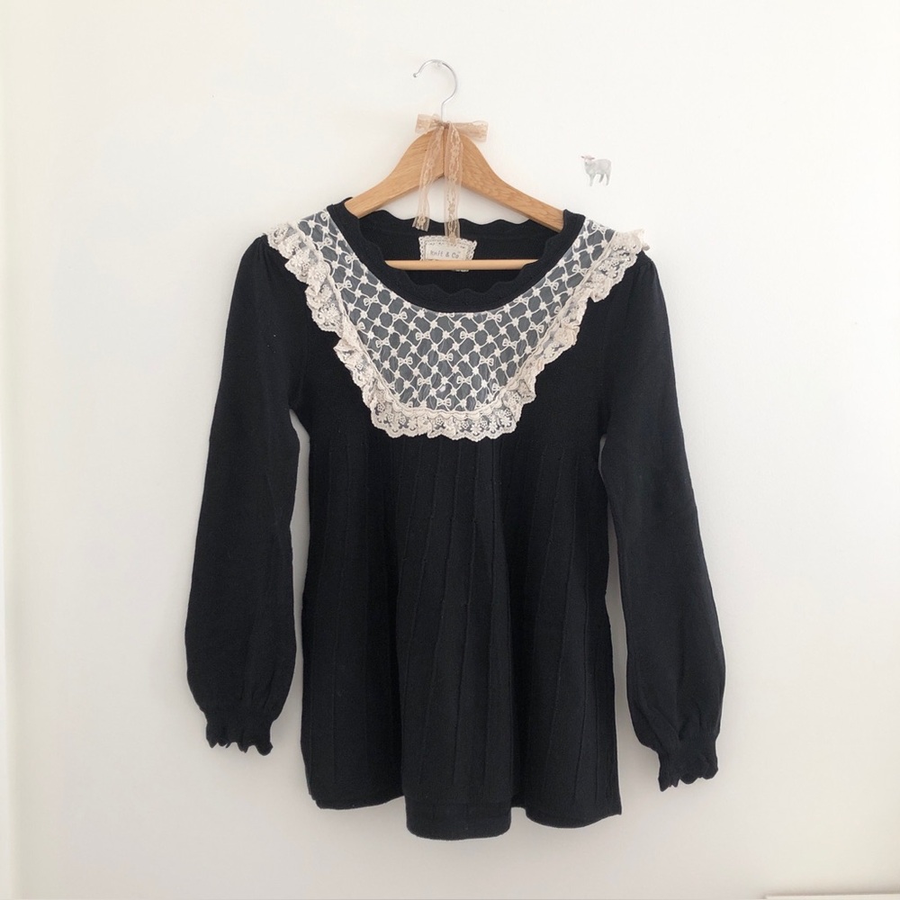 Black Lace Trim Babydoll Sweater